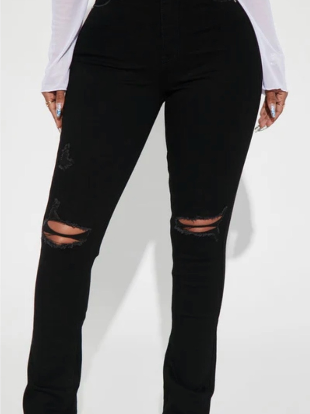 Fashion Nova- After Dark Ripped High Rise Stretch Bootcut Jeans